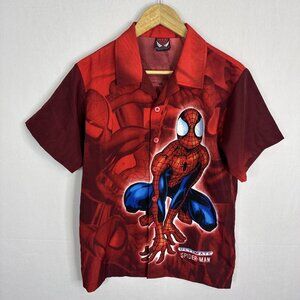 Vintage 2002 Ultimate Spider-Man Marvel AOP Button Up Shirt Tagged Boys L